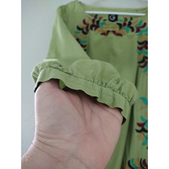 Bohemian Tunic Top Blouse Women's Size 14 Green Multicolor Floral Embroidered - Picture 9 of 11